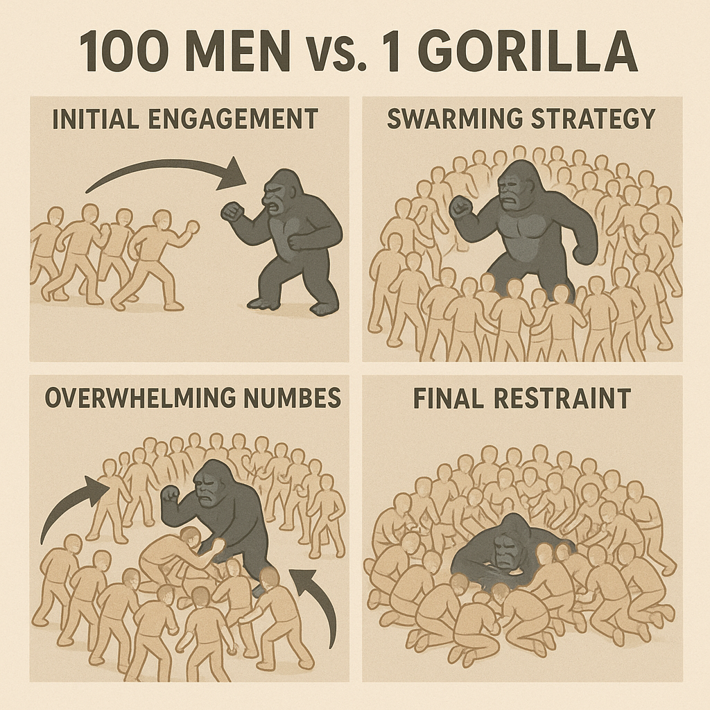 100 men vs. 1 gorilla: Who would win? tactical diagram